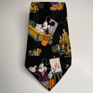 Mickey Unlimited Black Silk Tie Business Mouse Money Print Business Stock Market